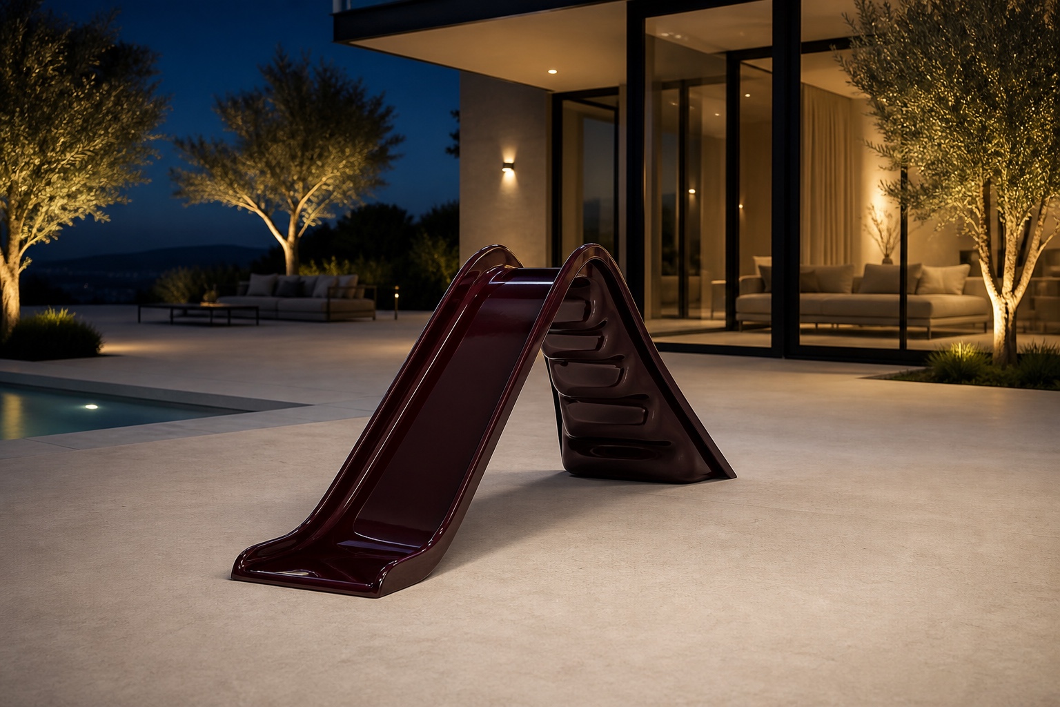 Black cherry burgundy Ritzy-Slide at blue hour