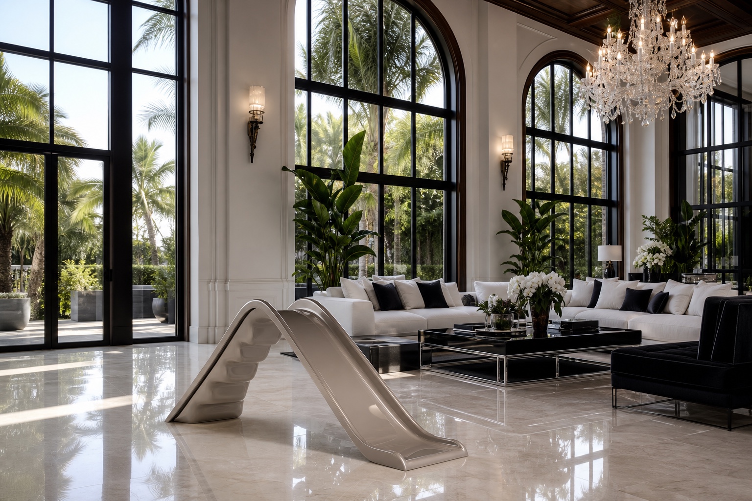 The Ritzy-Slide in an arched villa living room