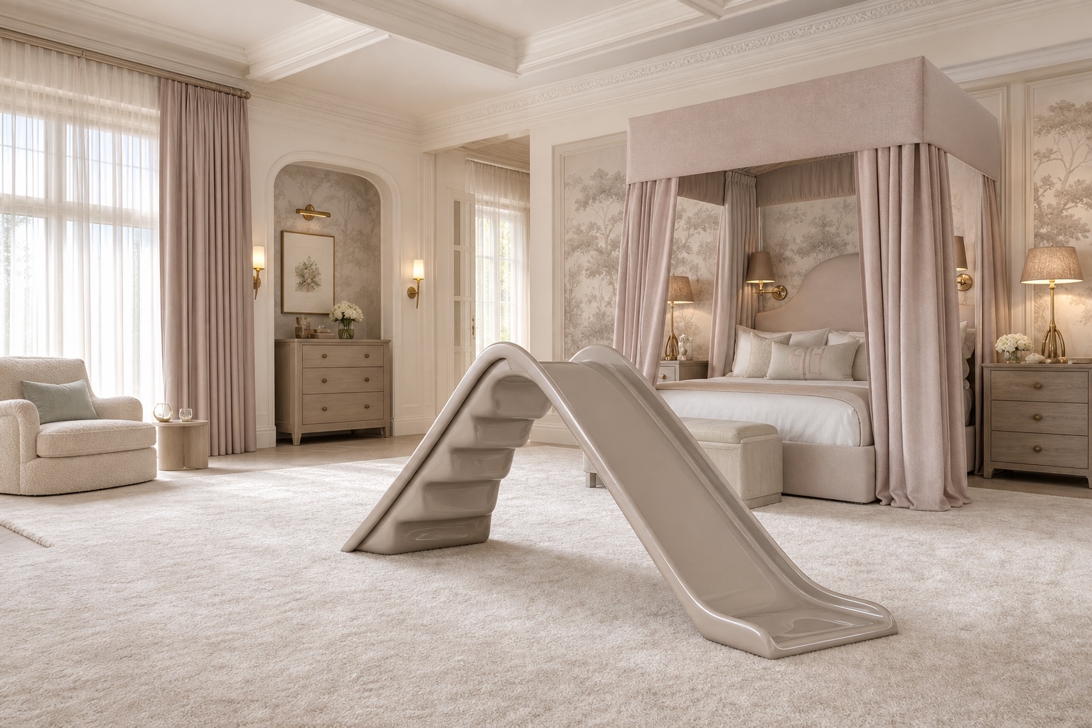 The Ritzy-Slide in a large neutral children's room